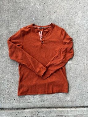 Mens Orange Henley Long Sleeve Shirt